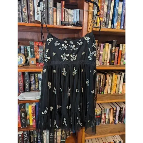 Adrianna Papell Women’s 14 Black Floral Spaghetti Strap Mini Dress - Picture 2 of 8